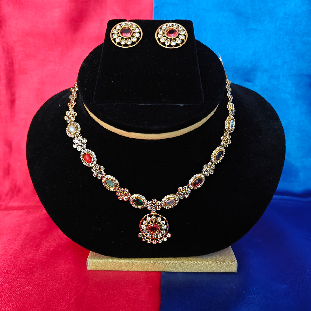 Beautiful Mini Haaram In Multi Colour Stone