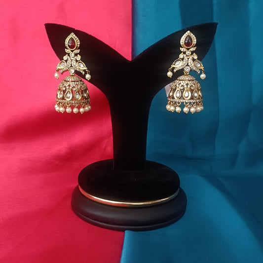 Beautiful Victorian Jhumki In Red Stone