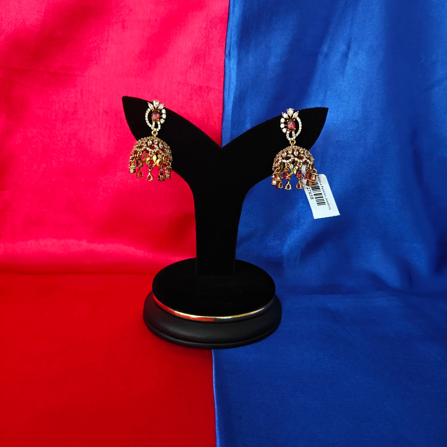 Beautiful Victorian Jhumki In Red Stone