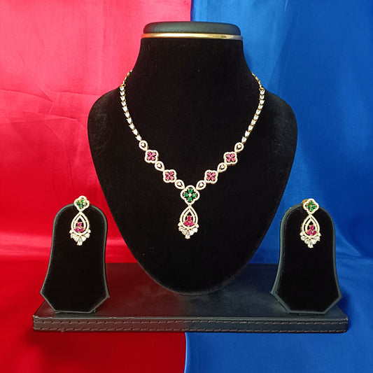 Elegant GJ Short Necklace In Multi Colour Stone