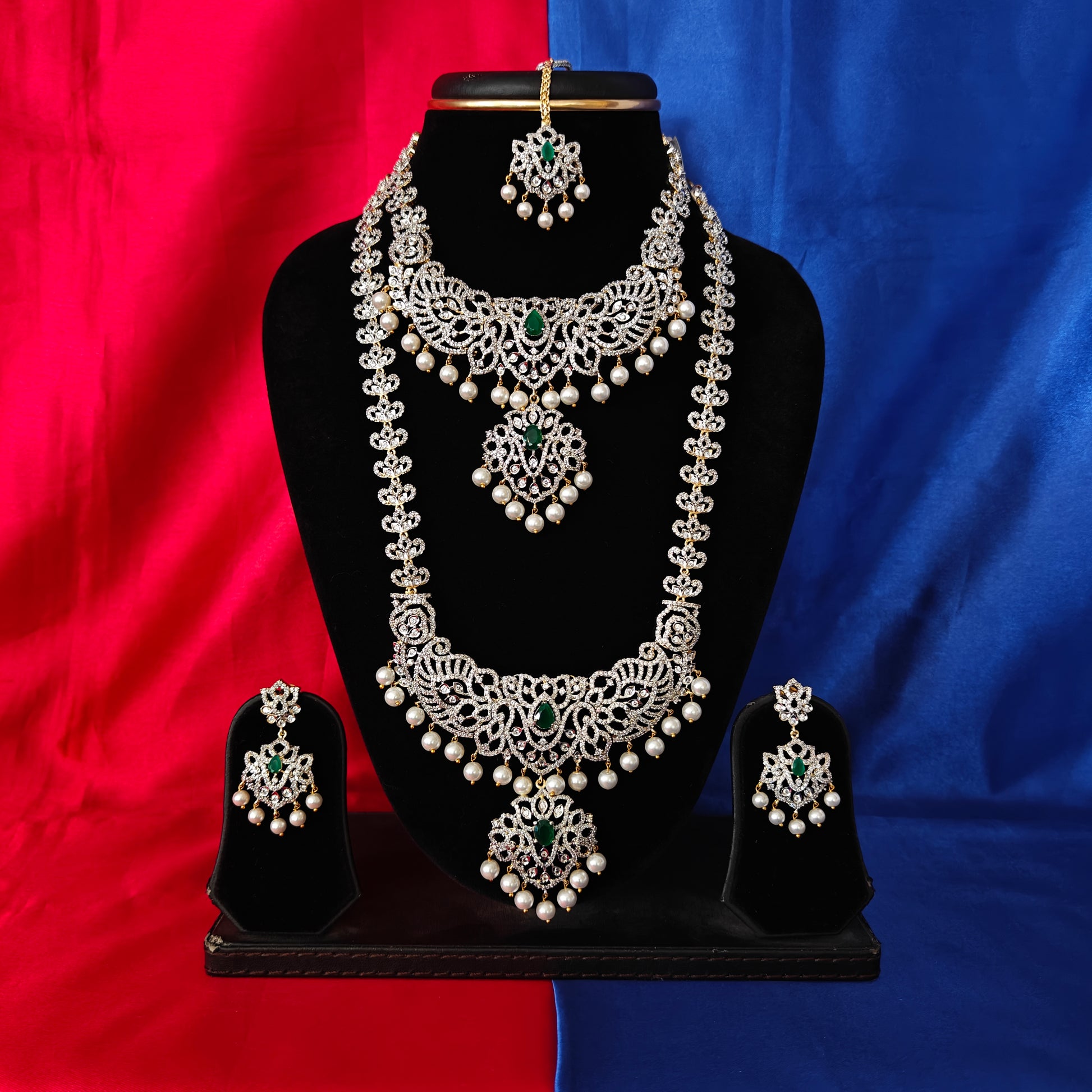 Elegant GJ Combo Set In Green Stone - Ambica Wedding Mall