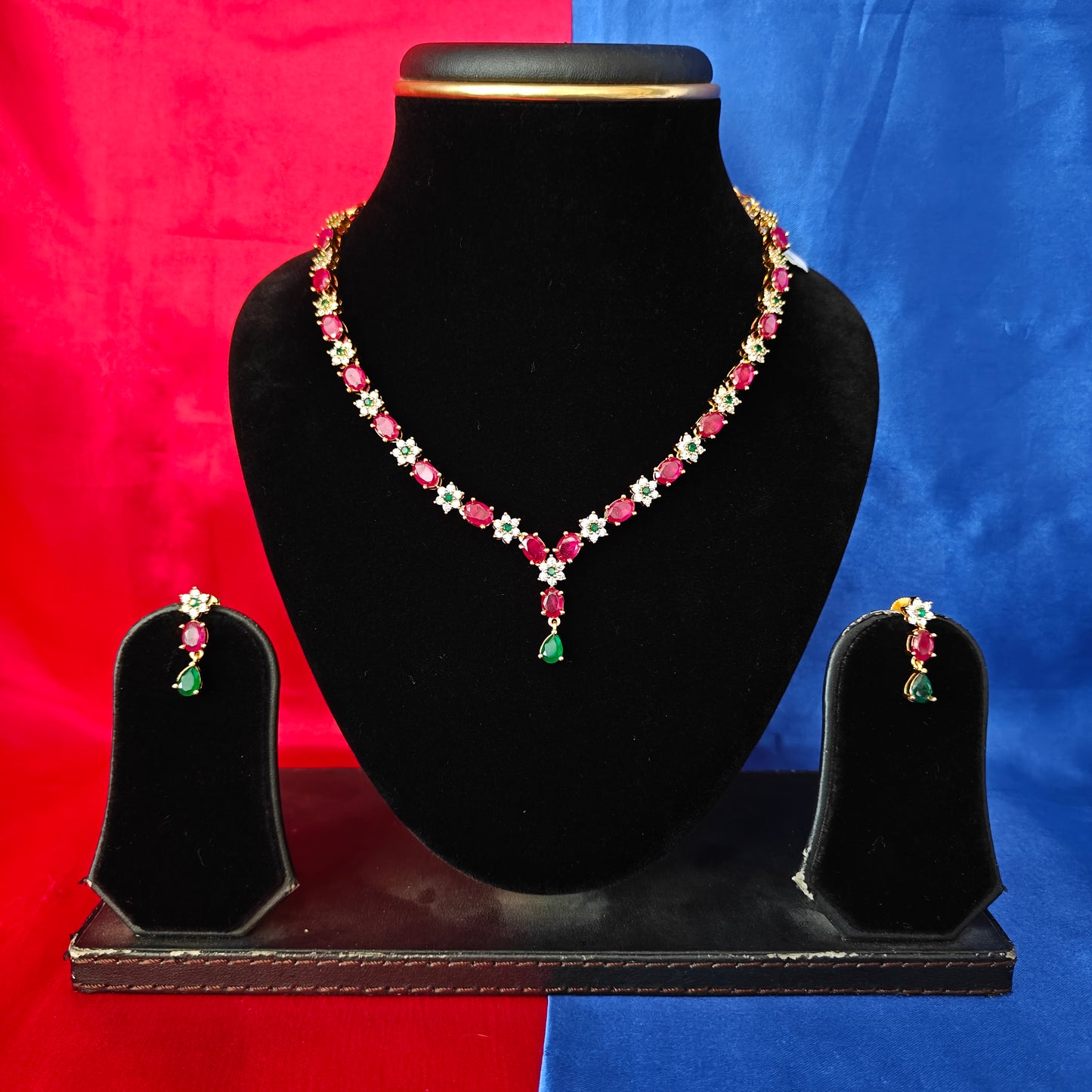 Beautiful CZ Short Necklace In Multi Colour Stone