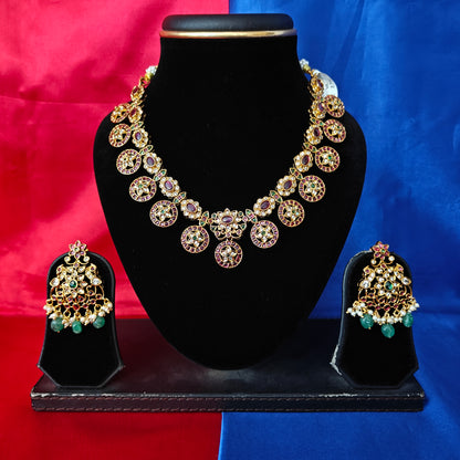 Beautiful Jadau Kundan Short Necklace With Changeable Pendent