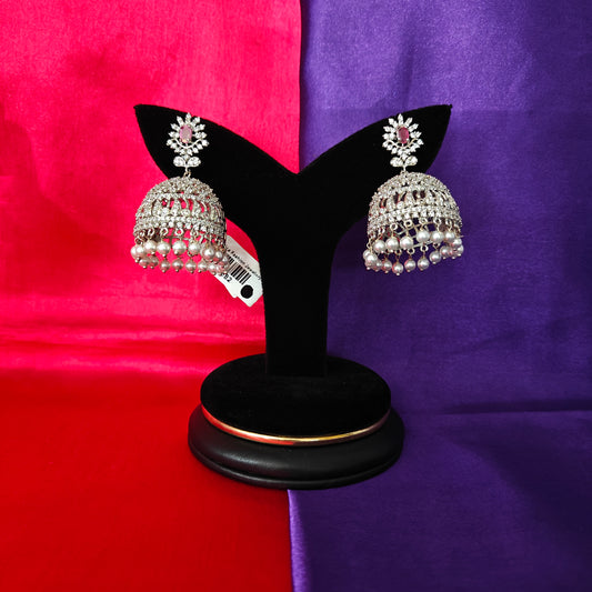 Beautiful Silver Jhumki In Ruby Stone