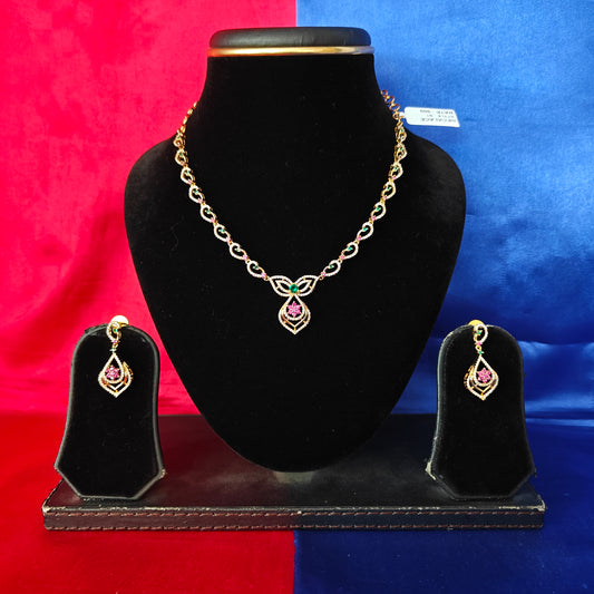 Beautiful CZ Short Necklace In Multi Colour Stone