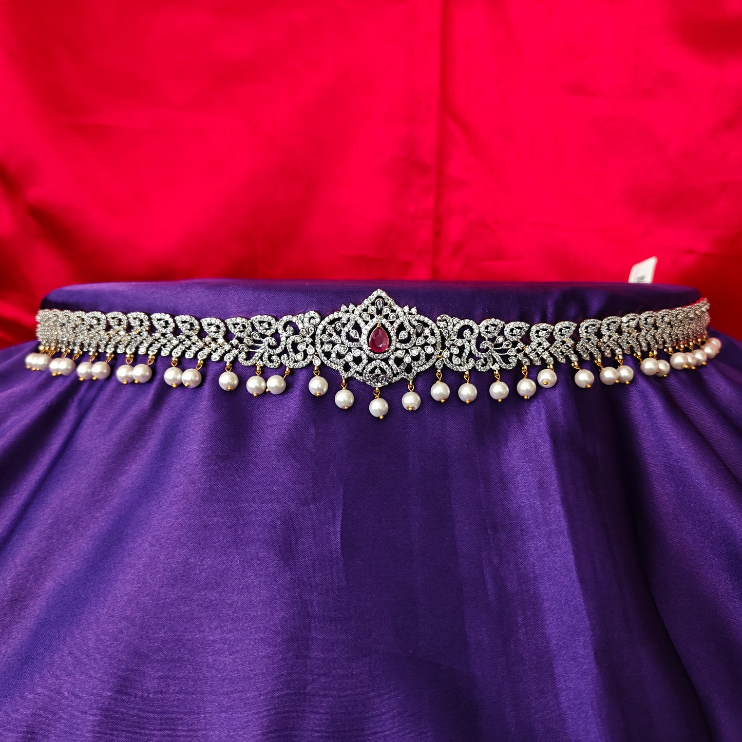Beautiful GJ Chain Type Vaddanam In Ruby Stone
