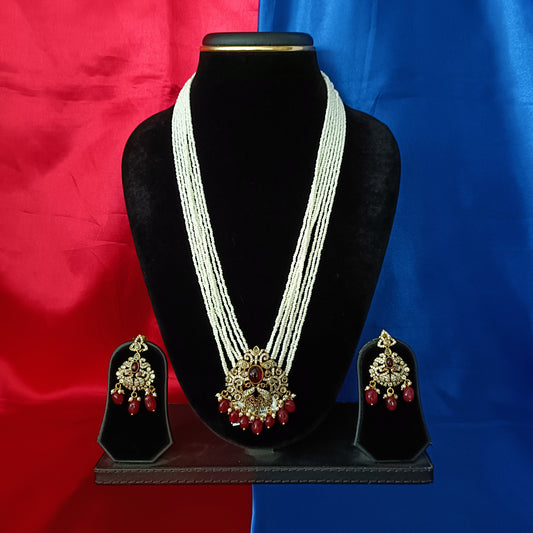 Beautiful Moti Mala In Maroon Beads