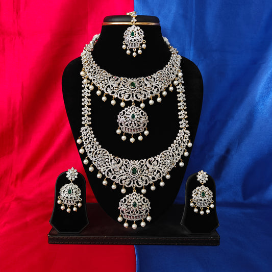 Elegant GJ Combo Set In Green Stone - Ambica Wedding Mall