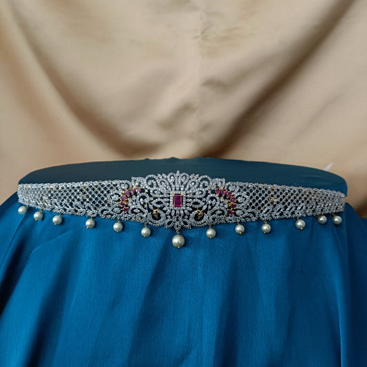 Elegant GJ Chain Type Vaddanam In Ruby Stone