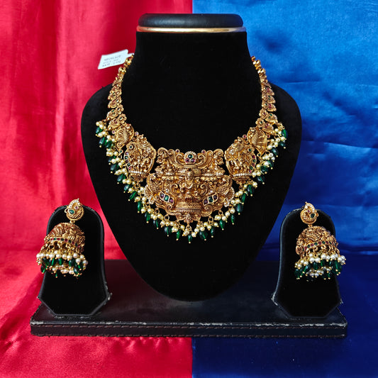 Beautiful Nakshi Short Necklace With Laxmi Idol