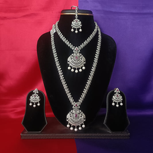 Beautiful Silver Combo Set In Ruby Stone