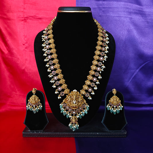 Beautiful Nakshi Long Necklace With Laxmi Idol
