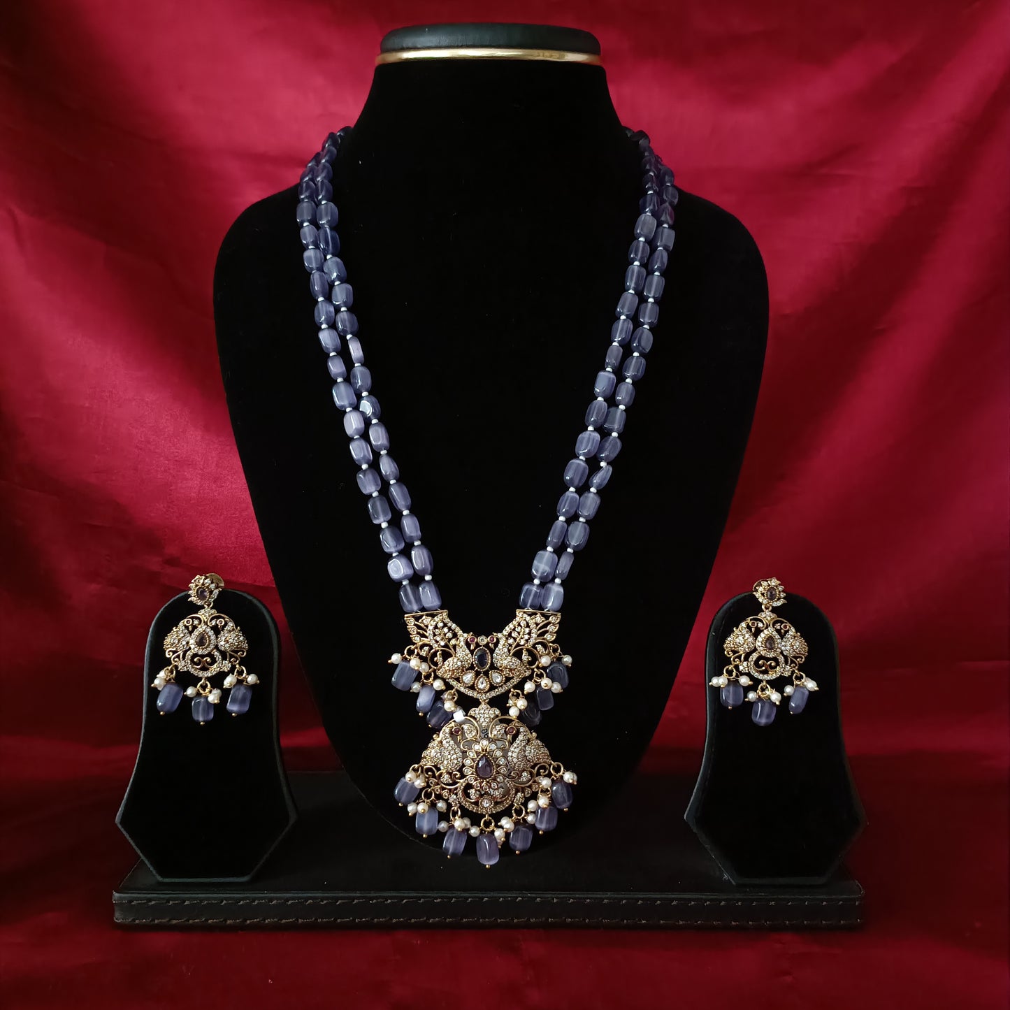 Elegant Victorian Beads Maala With Peacock Design