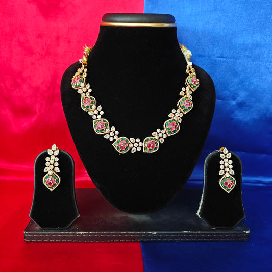 Beautiful CZ Short Necklace In Multi Colour Stone