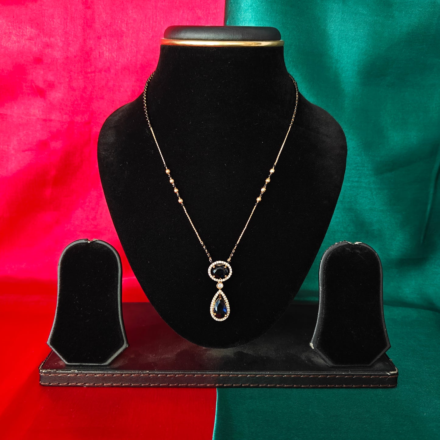 Beautiful Simple Black Beads Short In Navy Blue Stone