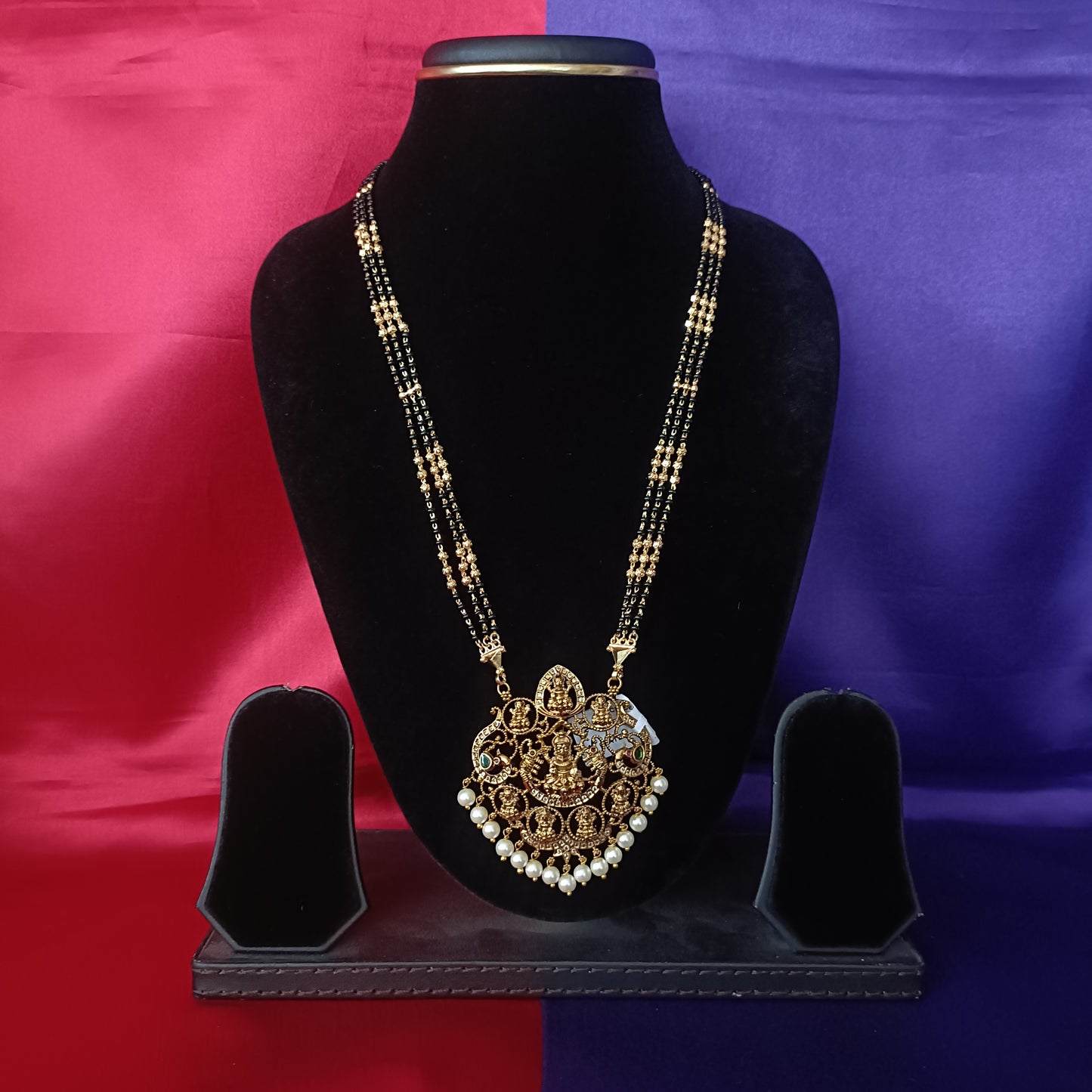 Beautiful Long Black Beads With Laxmi Idol