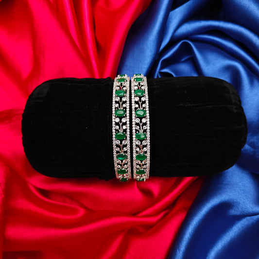Beautiful Silver Bangle In Green Stone