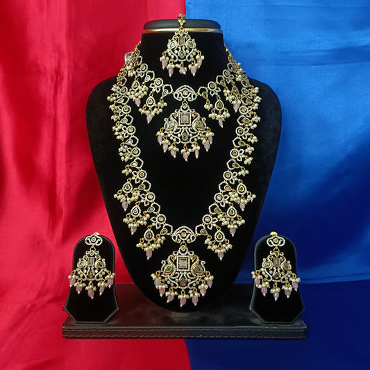 Elegant Victorian Combo Set In Baby Pink Beads