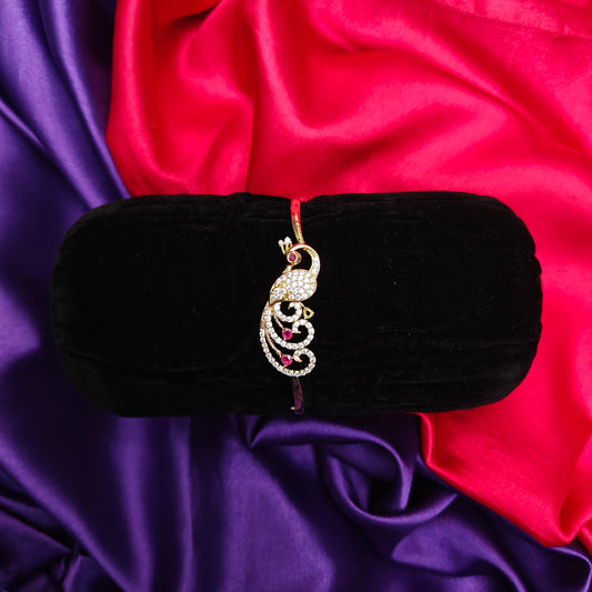 Beautiful Gold Bracelet With Peacock Design In Ruby Stone