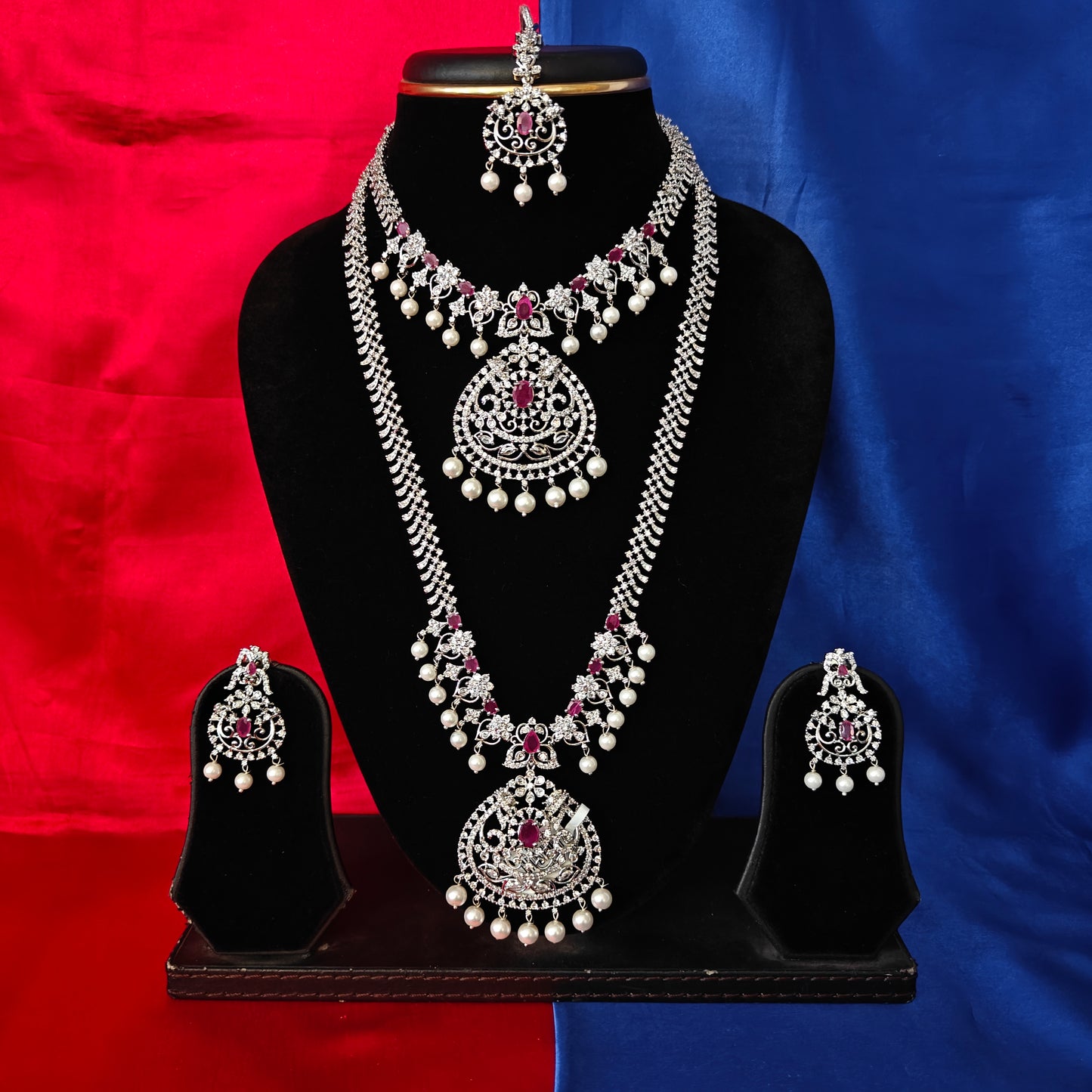 Beautiful Silver Combo Set In Ruby Stone