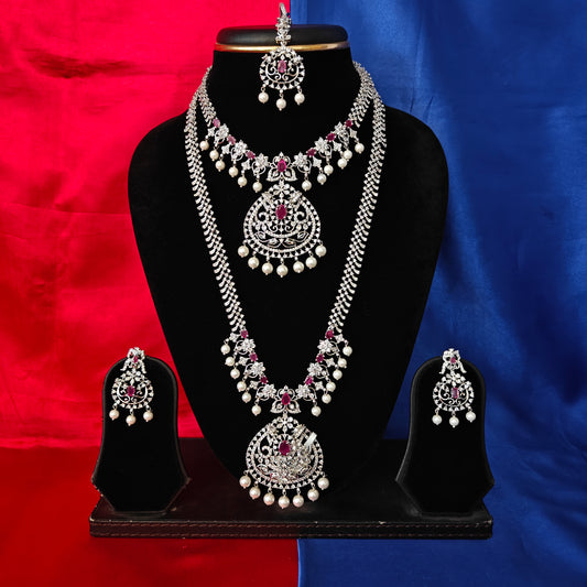 Beautiful Silver Combo Set In Ruby Stone