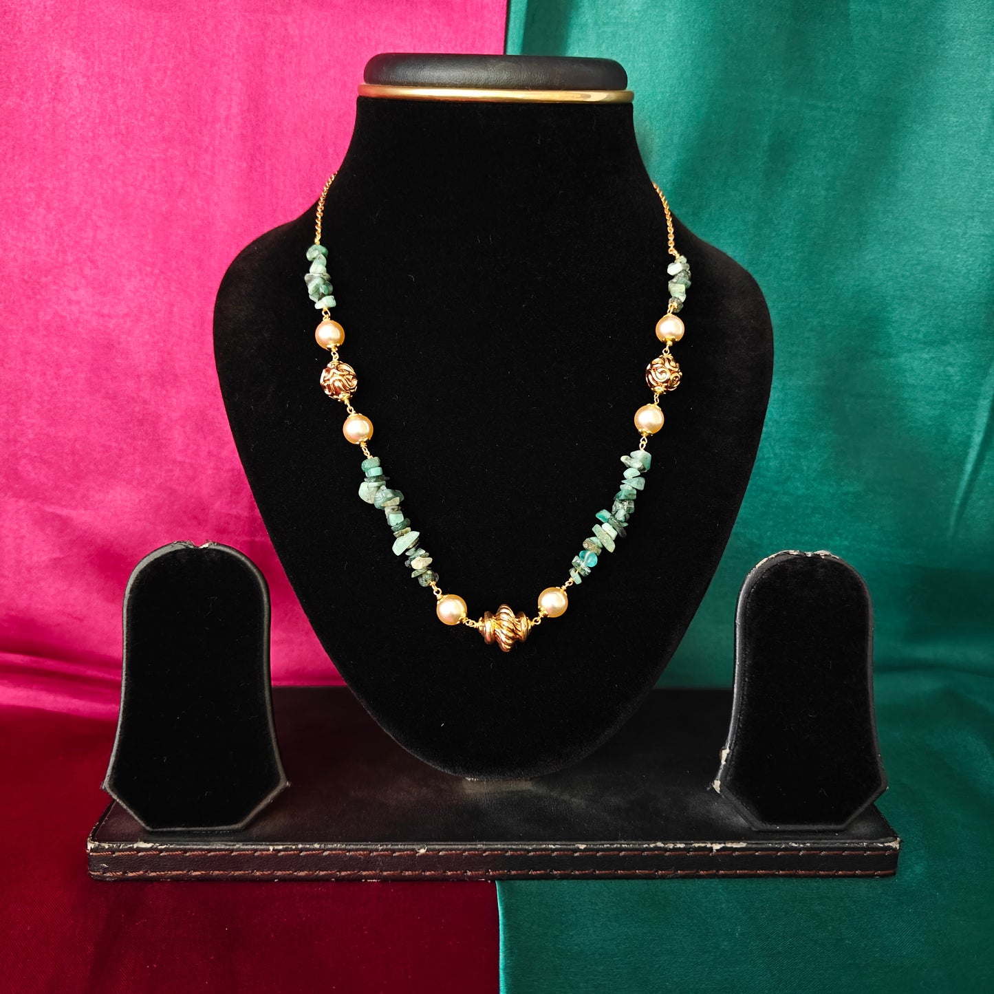 Beautiful Pearls Mala With Sea Blue Coloured Beads - Ambica Wedding Mall