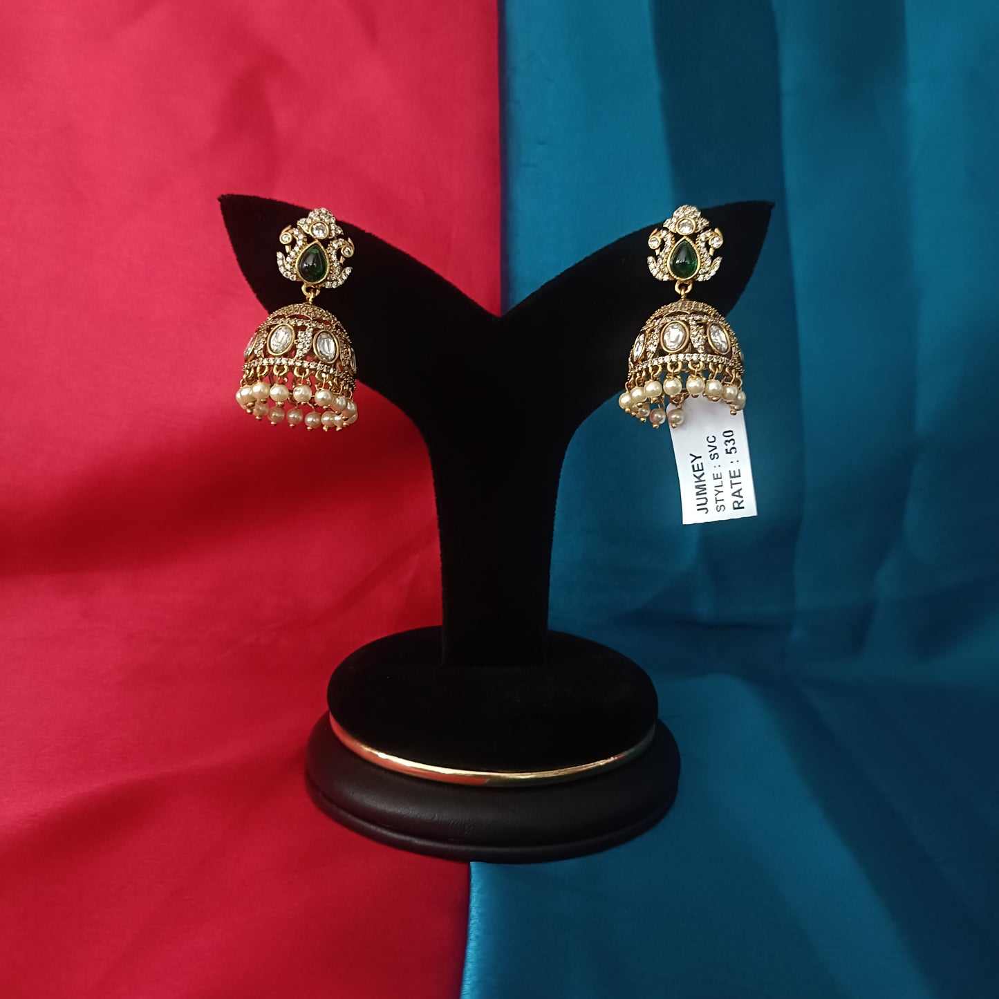 Beautiful Victorian Jhumki In Green Stone