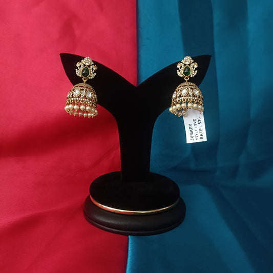 Beautiful Victorian Jhumki In Green Stone
