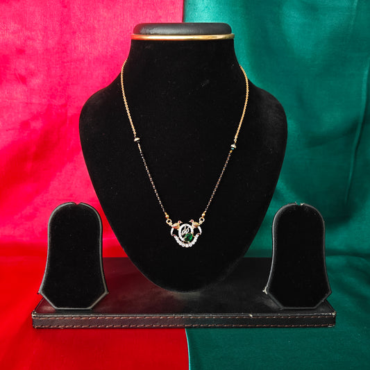 Beautiful Simple Black Beads Short In Green Stone