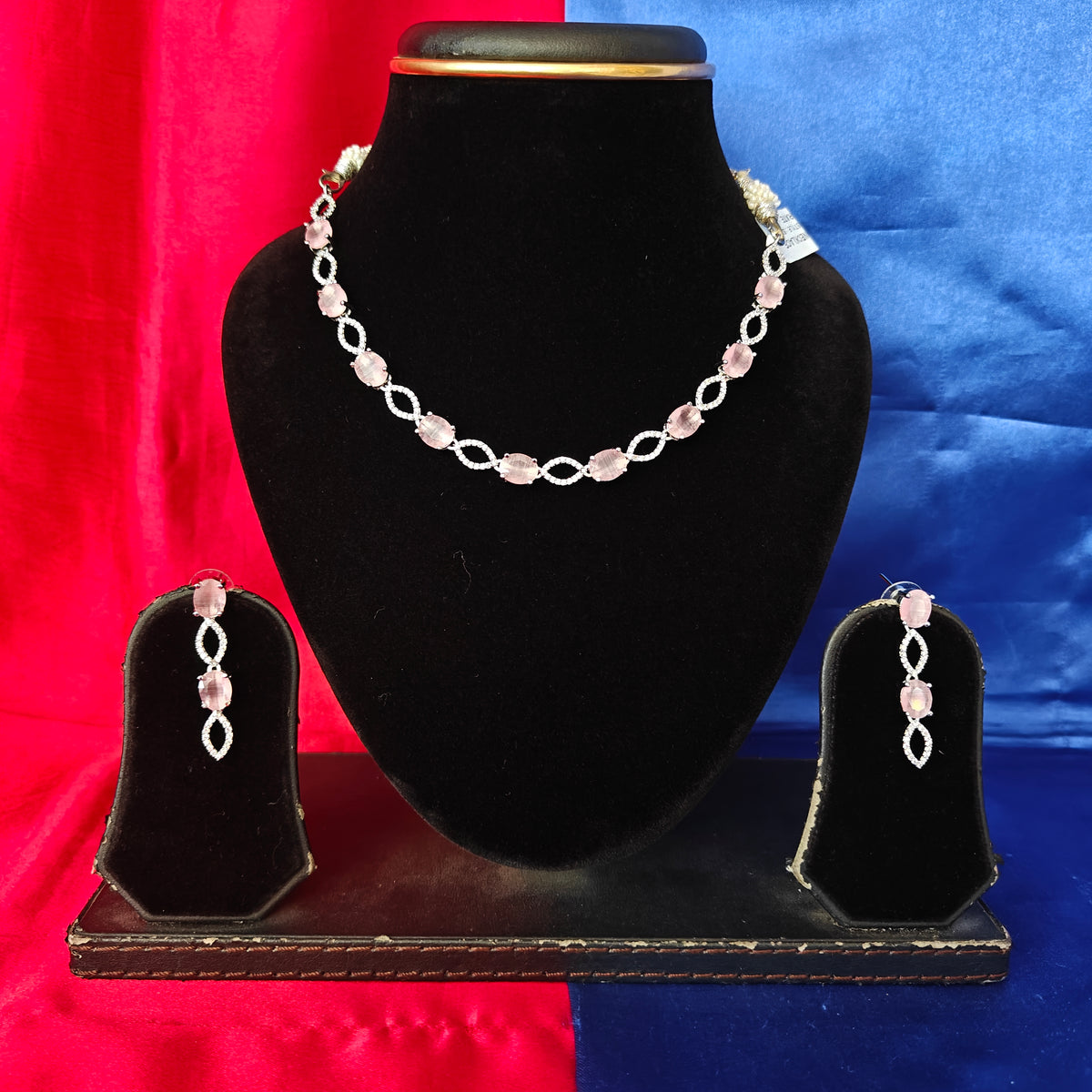 Elegant AD Short Necklace In Baby Pink Coloured Stone
