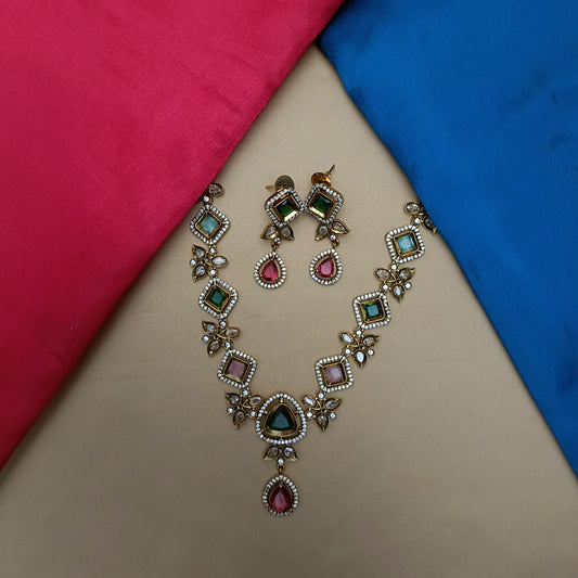 Beautiful Mini Haaram In Multi Colour Stone