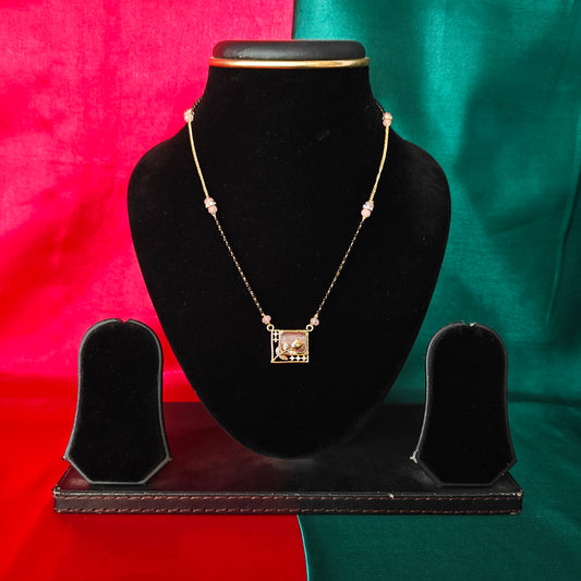 Beautiful Simple Black Beads Short In Baby Pink Stone