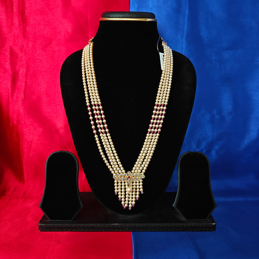 Beautiful Pearls Mala With Ruby Colour Crystal