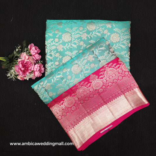 Handloom Pure Resham German Silver Zari Kanchi Pattu Saree