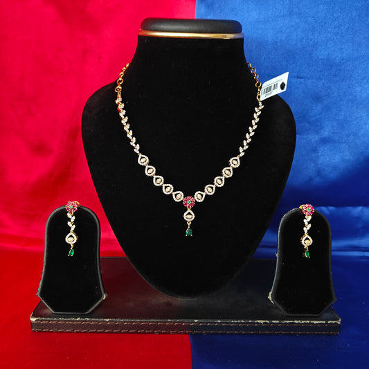 Beautiful CZ Short Necklace In Multi Colour Stone
