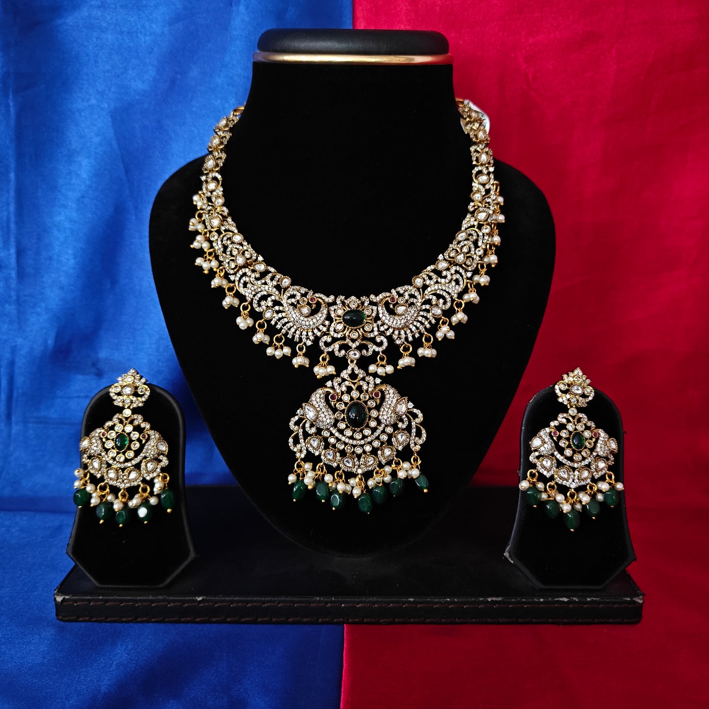 Beautiful Victorian Short Necklace In Green Beads - Ambica Wedding Mall