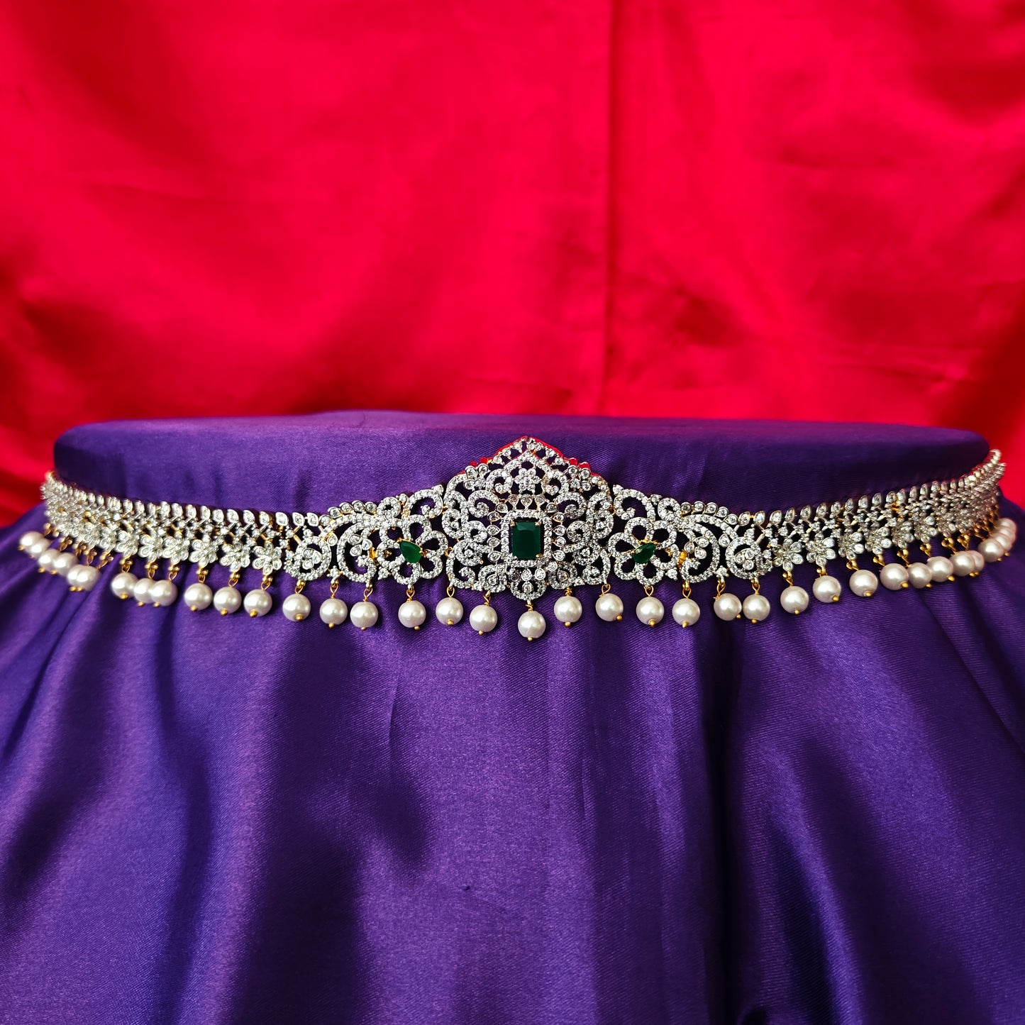 Beautiful GJ Chain Type Vaddanam In Green Stone