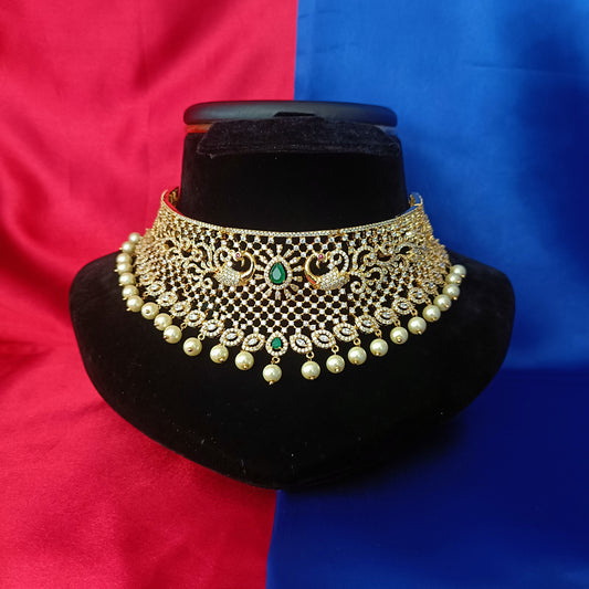 Beautiful CZ Choker In Green Stone