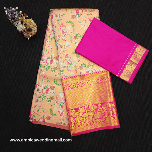 Buy Stunning Kanchi pattu mix L Kalamkari Lehenga [Free Size]
