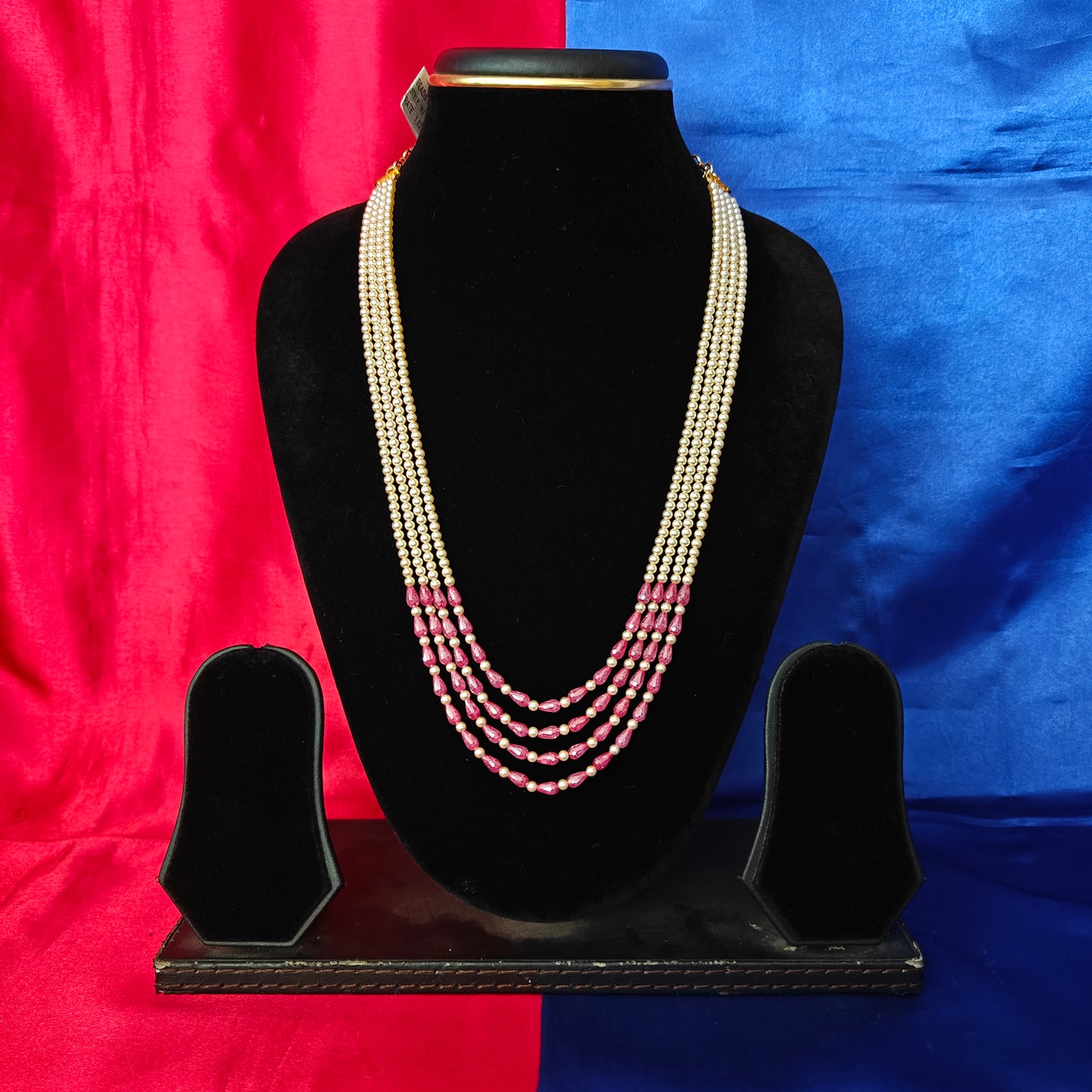 Beautiful Pearls Mala With Ruby Coloured Beads