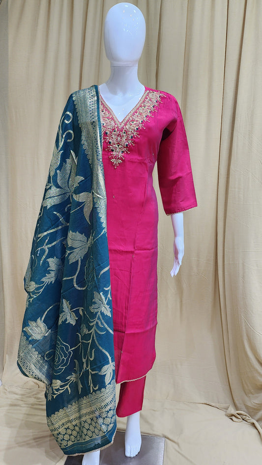 Fancy Dress  Banaras Duppata 3pcs Set