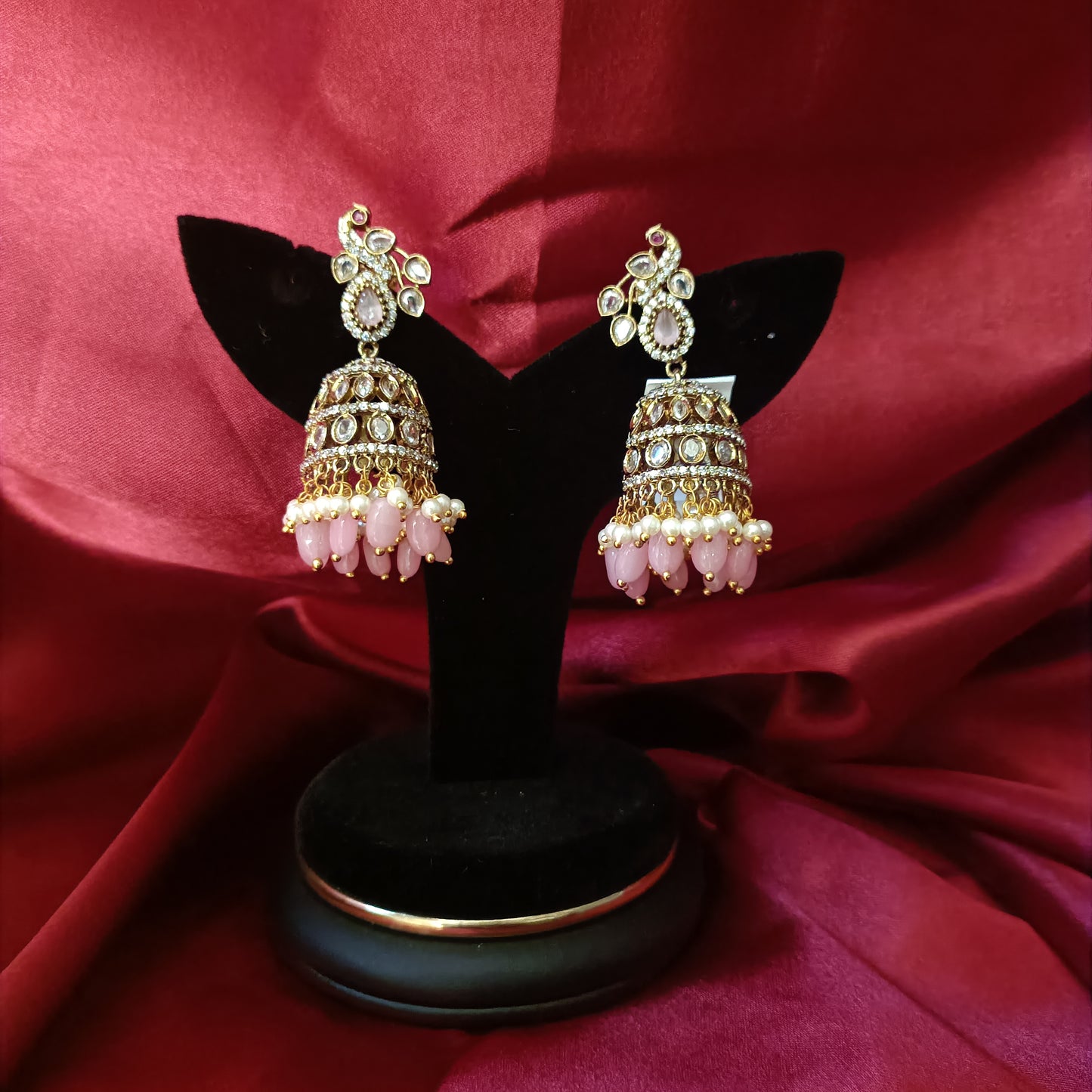 Beautiful Pink Beads Jhumkas