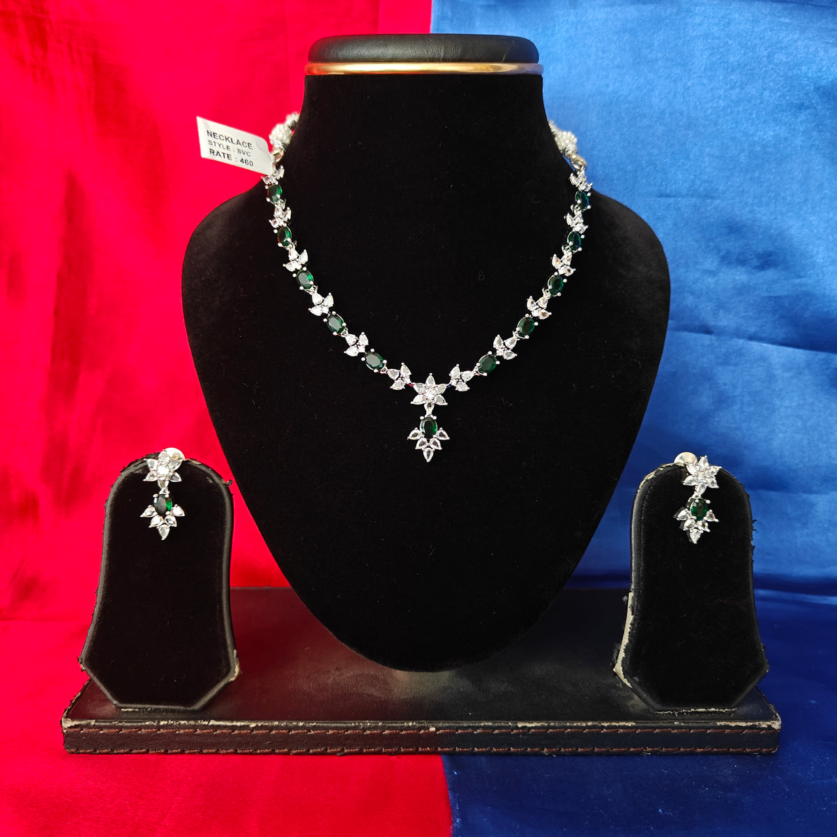 Elegant AD Short Necklace In Green Coloured Stone