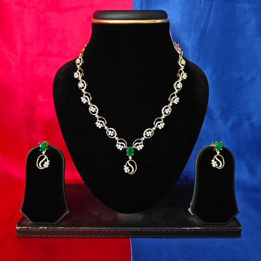 Beautiful GJ Short Necklace In Green Stone