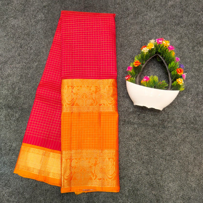 Kanchi Pattu Checks Handloom  Saree