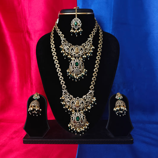 Elegant Victorian Combo Set In Green Beads