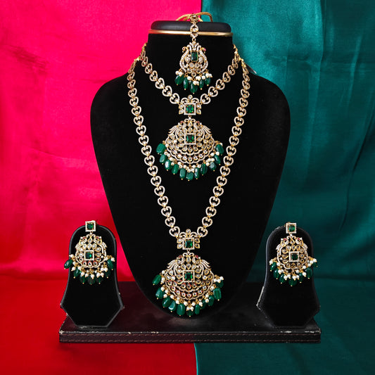 Beautiful Victorian Combo Set In Green Beads