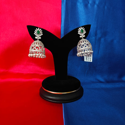 Beautiful Silver Jhumki In Green Stone