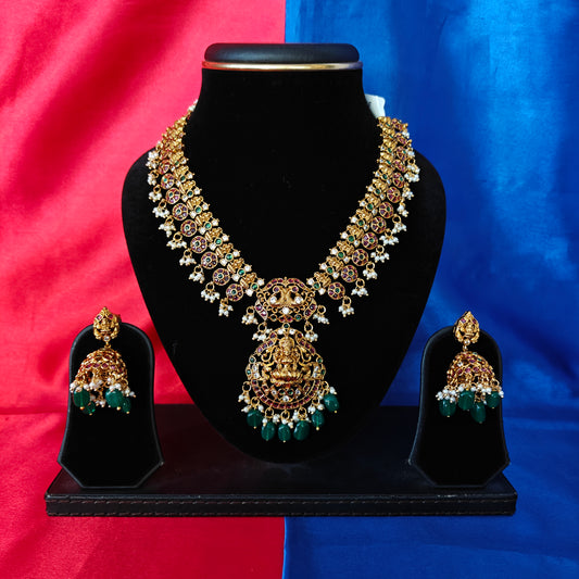 Beautiful Guttapusalu Short Necklace With Laxmi Idol