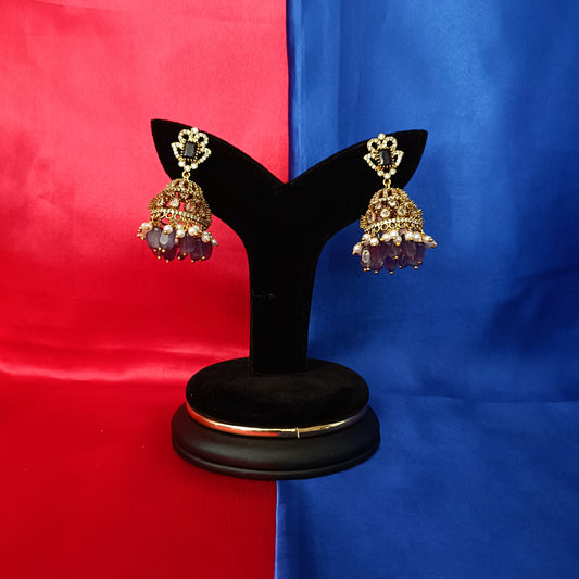 Beautiful Victorian Jhumki In Purple Beads